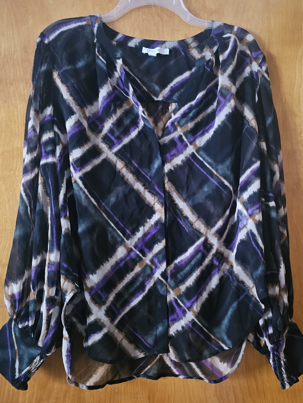 Chico's Black and Purple Abstract Geometric Blouse